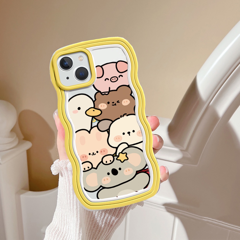 Realme 10 C33 C35 C31 C30 Realme 9i 6i 5s 5i 7i C15 C25s C12 C25 Realme C21Y C25Y C11 2021 C20 C3 C1 Gaya Baru Wavy Frame Case Zoo Party Cute Koala Bear Soft TPU Phone Cover