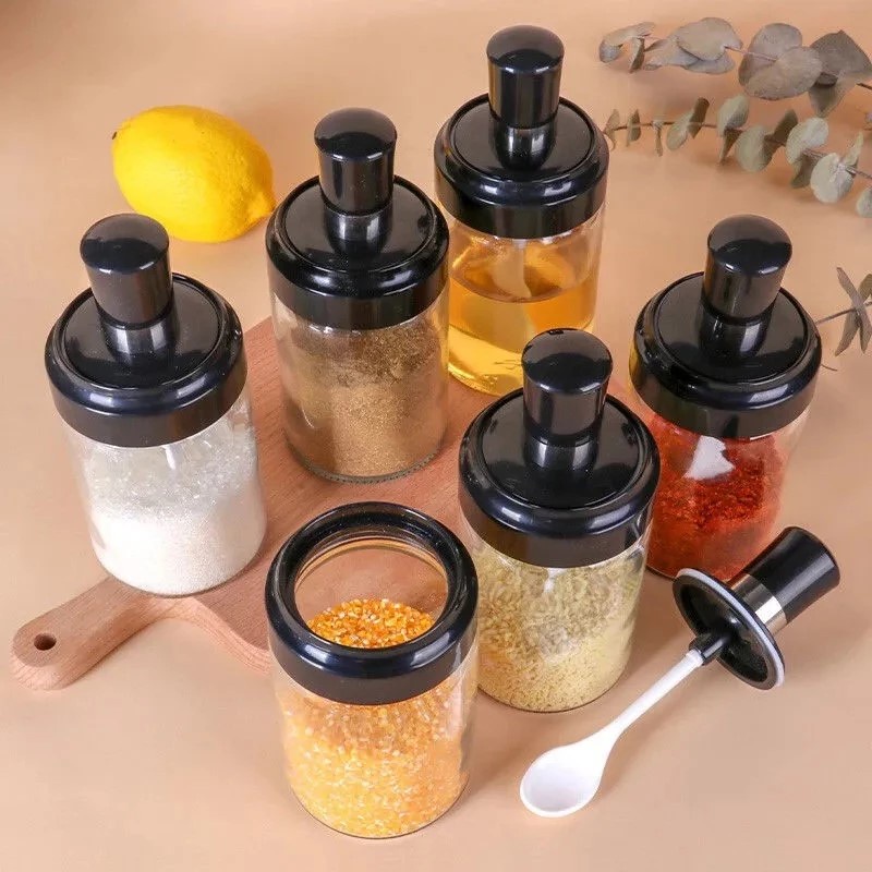 JAVASHOP Toples Tempat Bumbu Dapur Set Botol Kaca Sendok Tempat Minyak Goreng