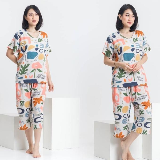 BAJU TIDUR WANITA / SET PIYAMA DEWASA CELANA 7/8 JUMBO IMPORT ADEM