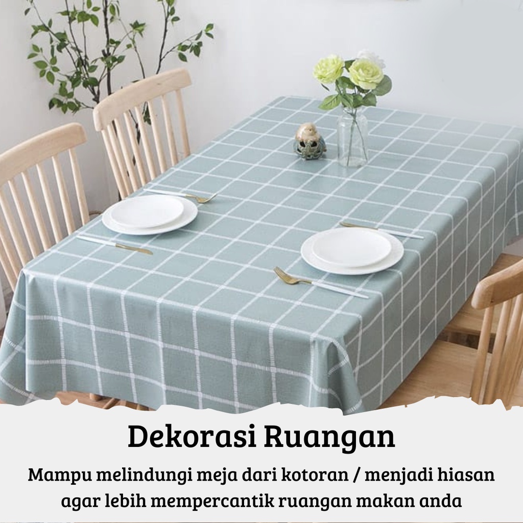 Taplak Meja Makan Ruang Tamu Anti Air Bahan PEVA Ukuran Besar 137 X 183cm Pola Kotak