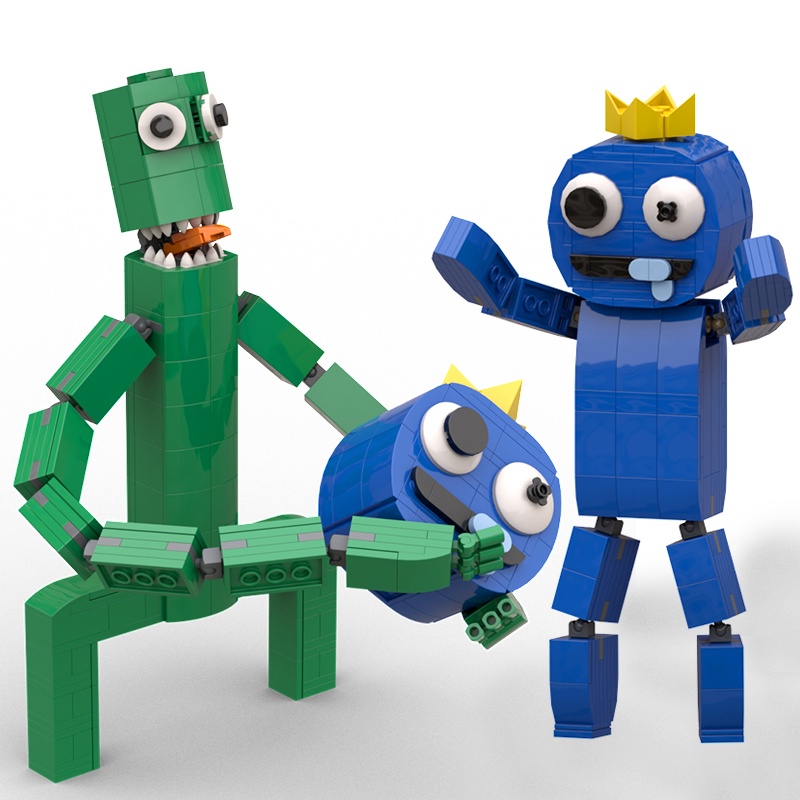 Moc Horror Game Untuk Teman Pelangi Little Green Man Blue Monster Building BLocks Set Meme Karakter Kartun Figure Bricks Mainan