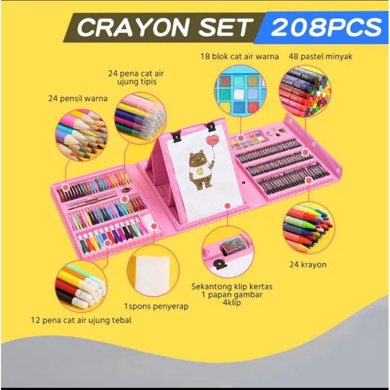 

Crayon Anak Pengasah 208pcs Set Alat Menggambar Melukis Anak-anak Crayon Cat Air Pensil