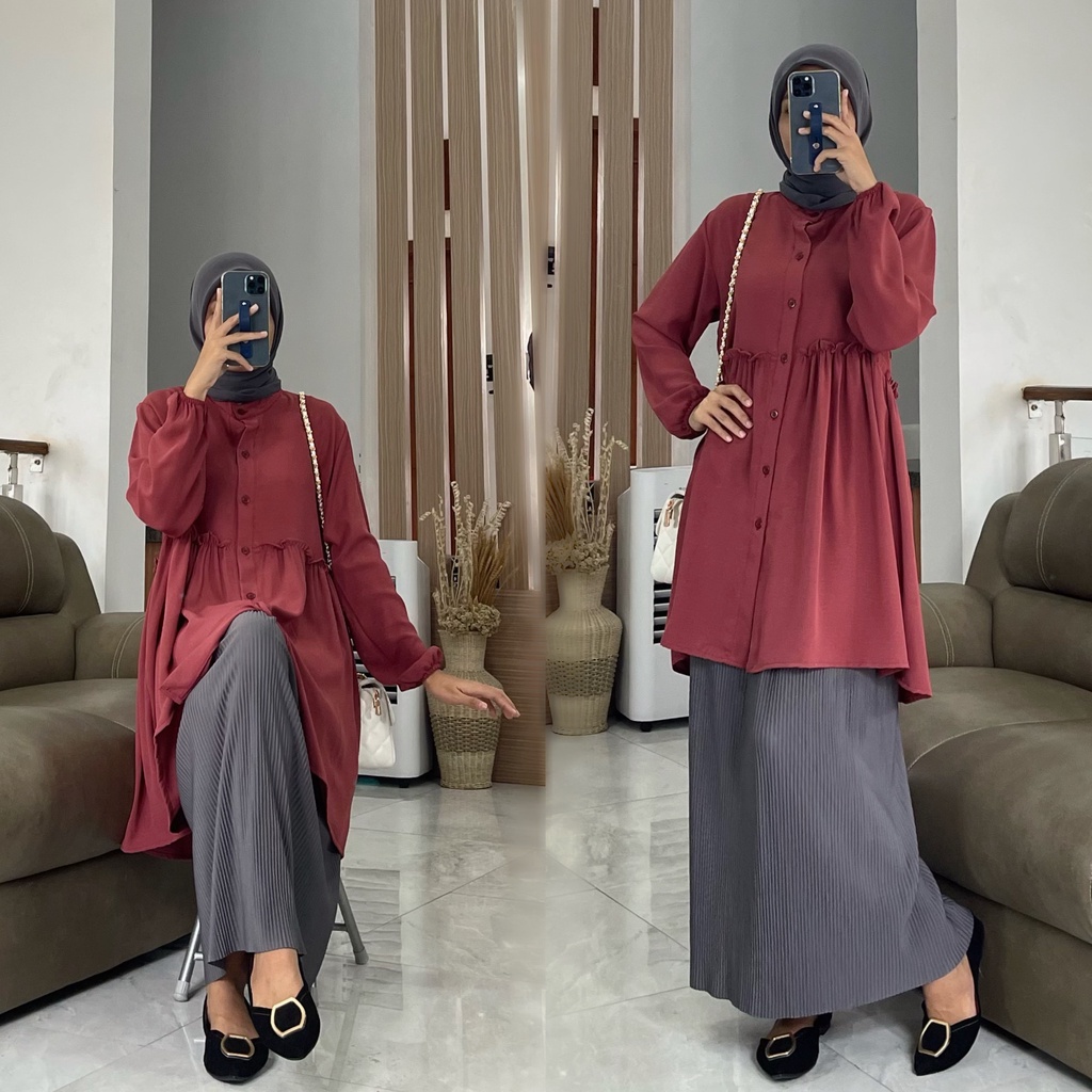 AMALINA tunik by ZALFA OUTFIT / tunik polos / kemeja panjang / tunik crincle