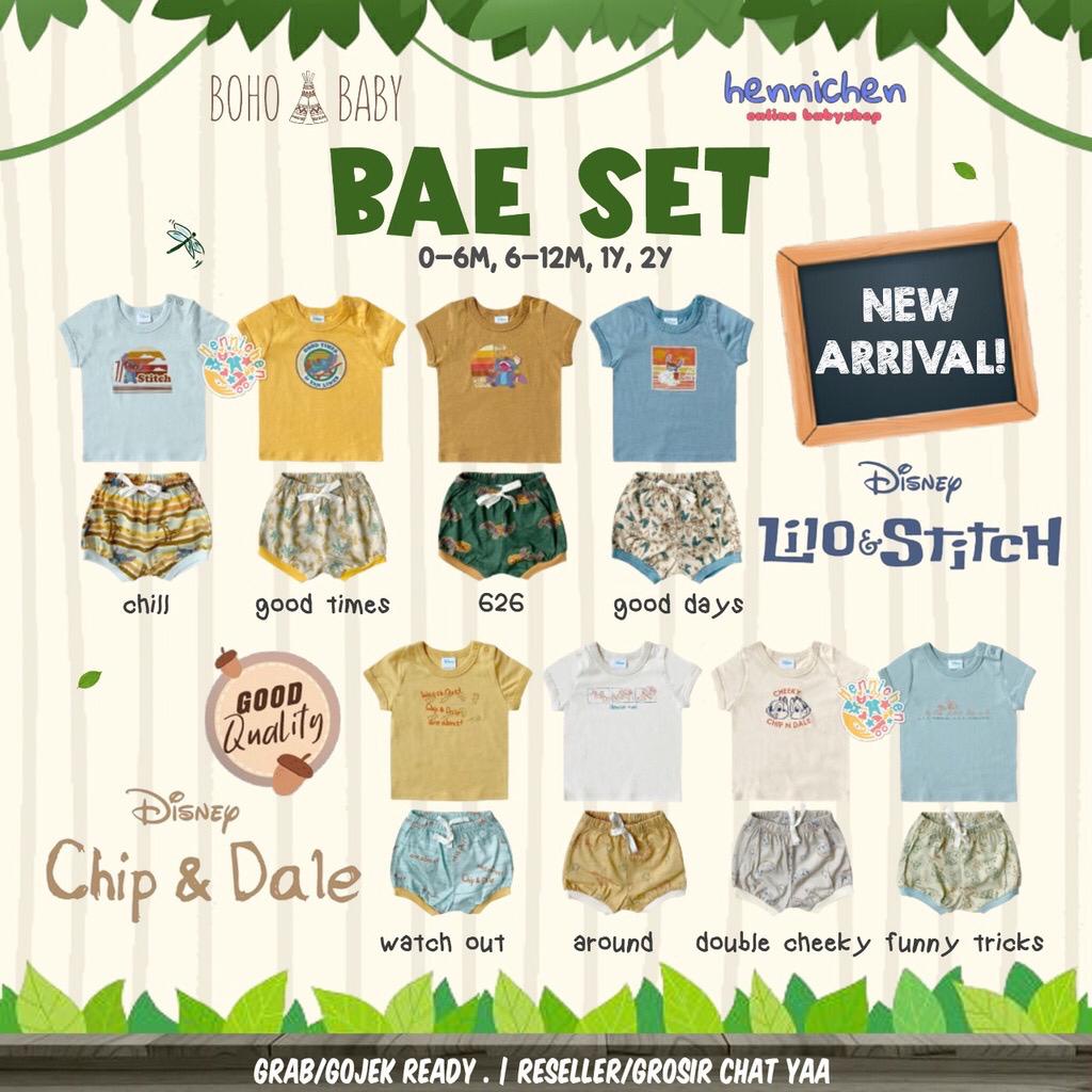 BOHOPANNA Bae Set Unisex 0-2 Tahun Stitch Chip n Dale Setelan Pendek Anak BohoPanna