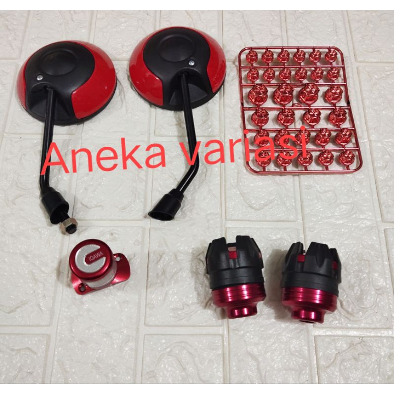 paket spion bulat + cover baut flower+ Jalu as naga+ tabung minyak rem Honda - Merah