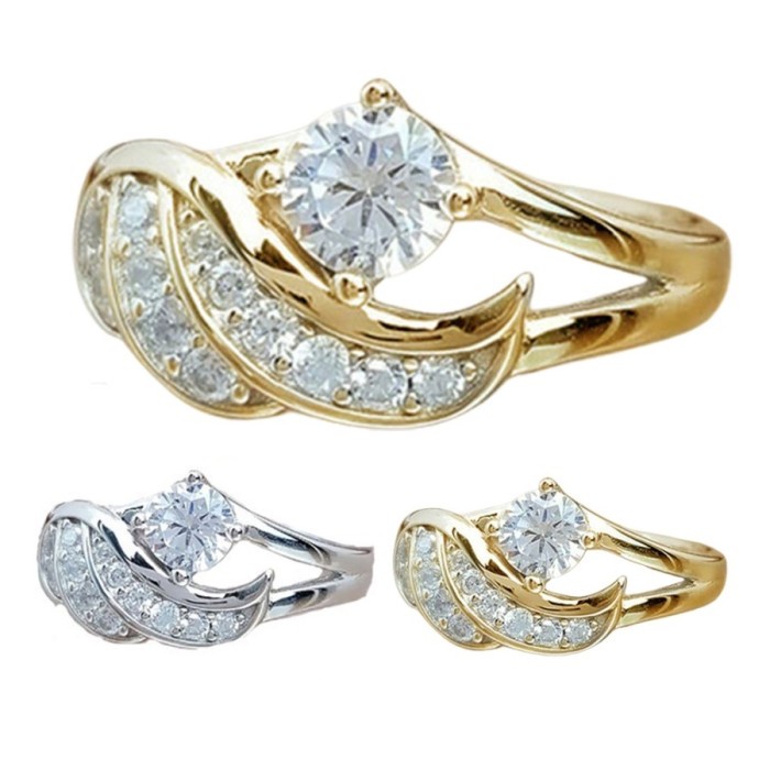 Cincin Wanita Bunga Kristal Berlian Lapis Emas Imitasi Zircon Ori C323