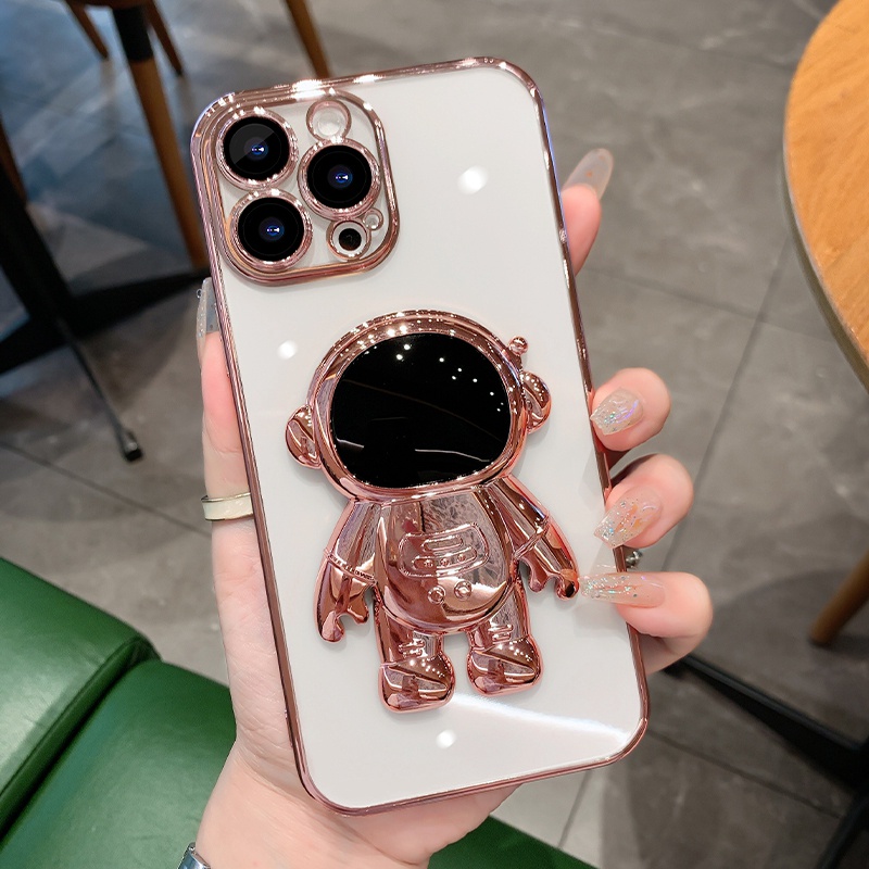 IPHONE Casing Astronot Electroplated Mewah Untuk Iphone11 12 13 14 Pro Max XS X XR 78 Plus Se2020 22 Sarung Kickstand Glitter Mini