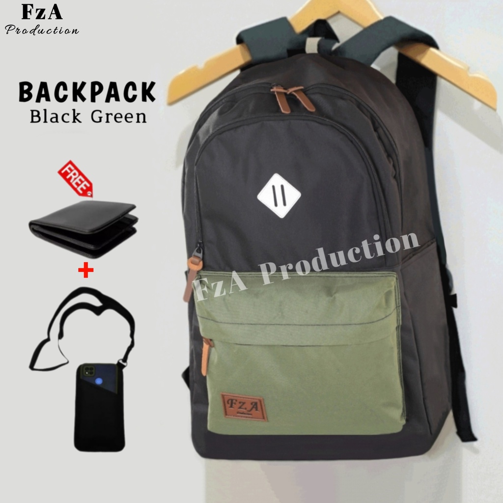 Tas Ransel Punggung Distro Casual Pria Wanita / Tas Ransel Laptop Original - FzA FREE Dompet Sakko HP