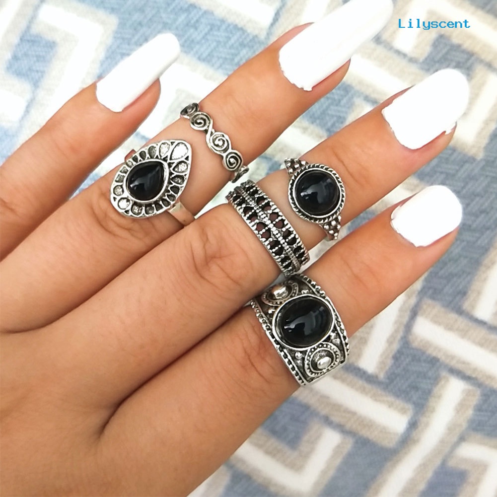 [LS]5Pcs Vintage Hollow Drop Above Knuckle Wanita Susun Midi Rings Set Pub Hadiah