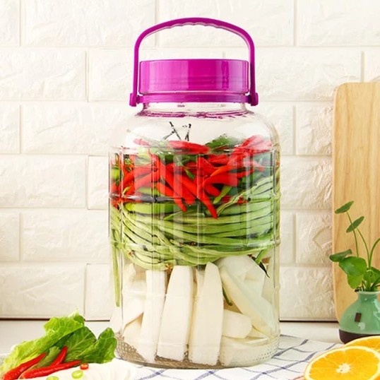 Toples Kaca Bening 10LT Tutup Putar Ungu Kedap Kapasitas Jumbo Besar 10 Liter Kim Glass Canister Jar