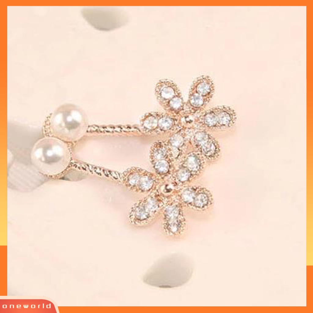 [WONE] Anting Wanita Manis Lima Daun Bunga Berlian Imitasi Mutiara Ear Studs Untuk Pernikahan