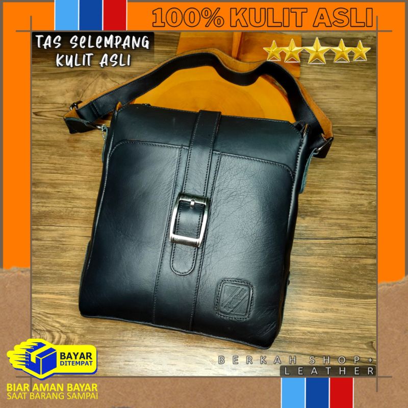Tas Selempang Slempang Sling Bag Bahu Pria Kulit Asli Messenger Bag Kerja Ukuran Besar 100% Original