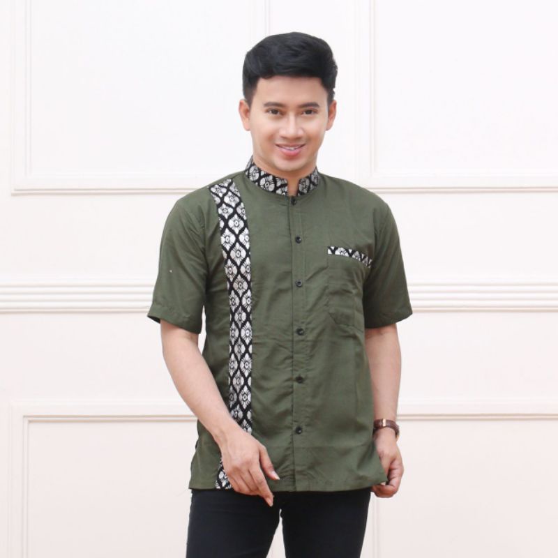 BAJU KOKO BATIK EMAS LENGAN PENDEK BUSANA MUSLIM SERAGAM HADROH HILWA AZAHIR ARKACOLLECTION