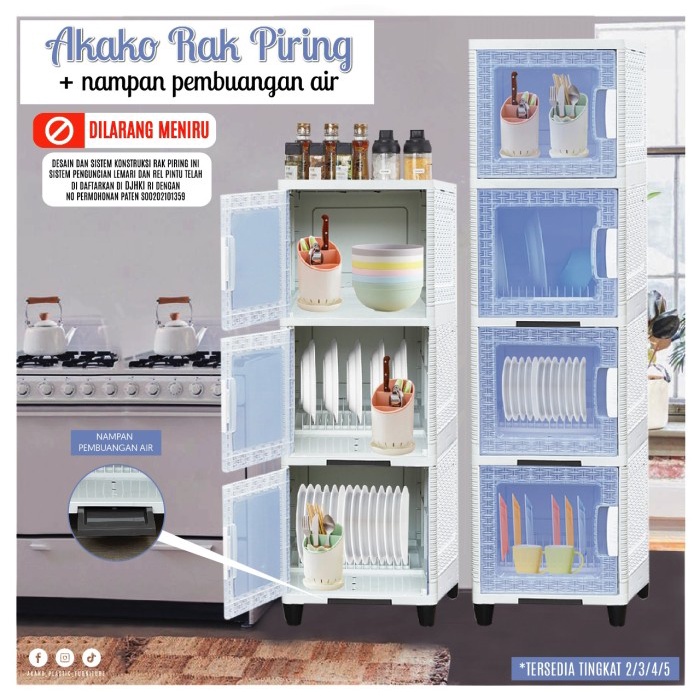Rak Mini Dish Rack Akako Rak Piring Susun Plastik Pintu Transparan