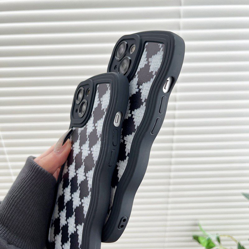 Fabric Pattern Wave Soft Case iP iPhone 6 6S 7 8 14 + Plus SE 2020 X XR XS Max 11 12 13 Pro Max Black Casing Apple