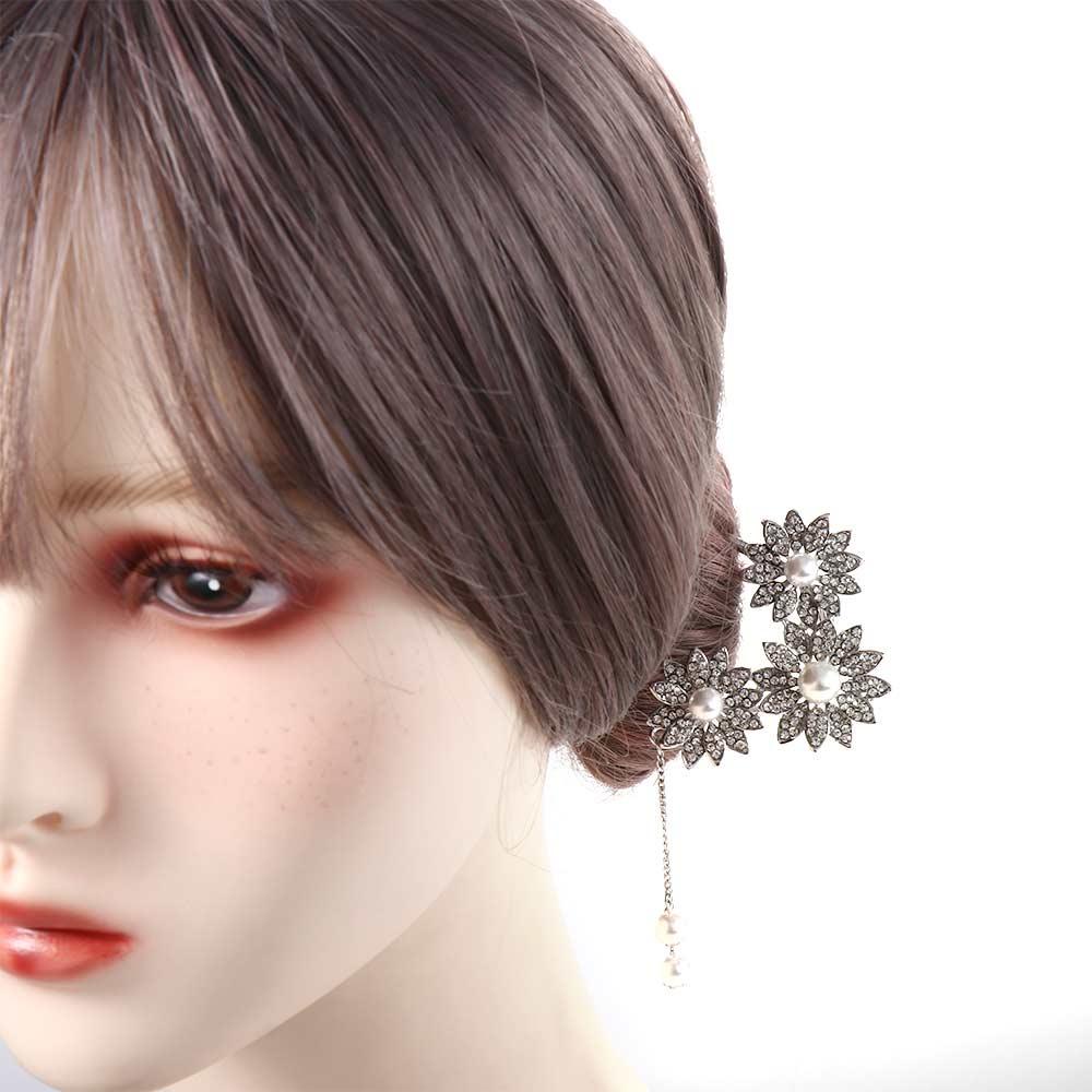 Agustina Gaya Kuno Jepit Rambut Wanita Gadis Aksesoris Rambut Bunga Pengantin Hiasan Kepala Gaya Cina Hiasan Kepala Berlian U Berbentuk Jepit Rambut