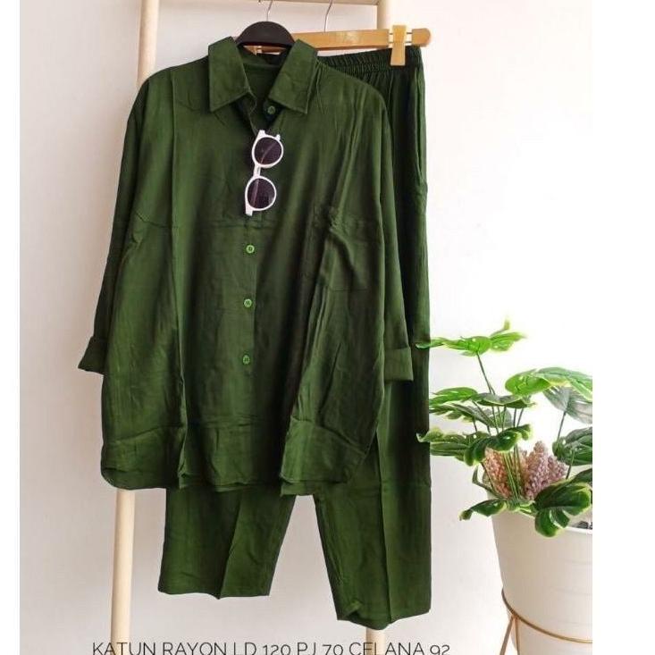 Terbaru ONE SET WANITA RAYON POLOS / BAJU STELAN KEKINIAN JUMBO LD 120 / OOTD WANITA SET