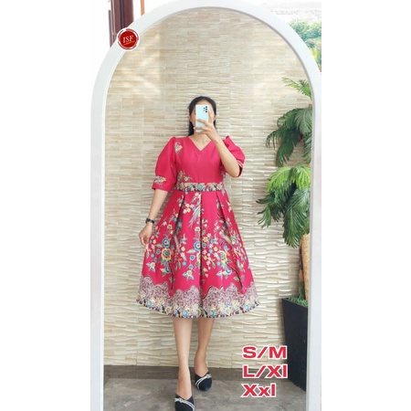 dress batik katun kerah v