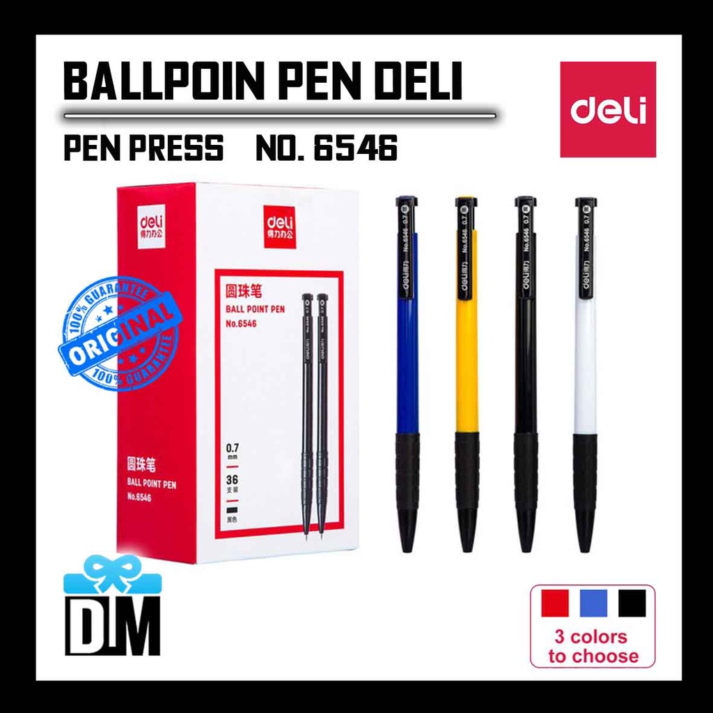 

Bolpen Ballpoint Cetik Click 0.7mm Deli Warna Merah Hitam Biru Casing Warna Warni Ceklek