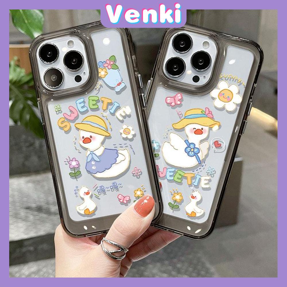 iPhone Case High Quality HD Transparent Acrylic Hard Case Cartoon Cute Duck Metal Button Camera Protection Shockproof Compatible For iPhone 14 13 12 11 Pro Pro Max 7 8 Plus XR