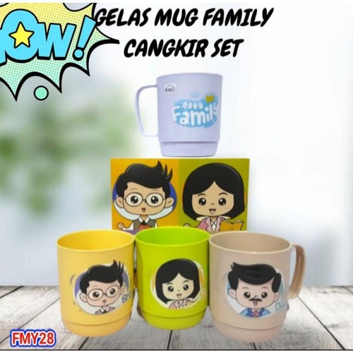 LT- [200GR] GELAS MUG / GELAS CANGKIR PLASTIK KARAKTER MY FAMILI