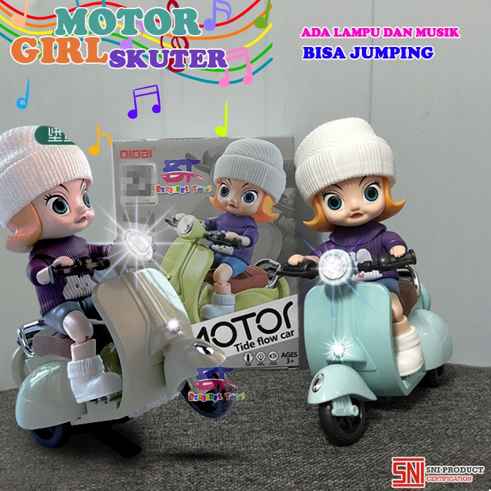 Mainan Anak Perempuan Motor Anak Skuter Vespa Mini Ada Lampu dan Musik Mainan Bayi Kado Anak