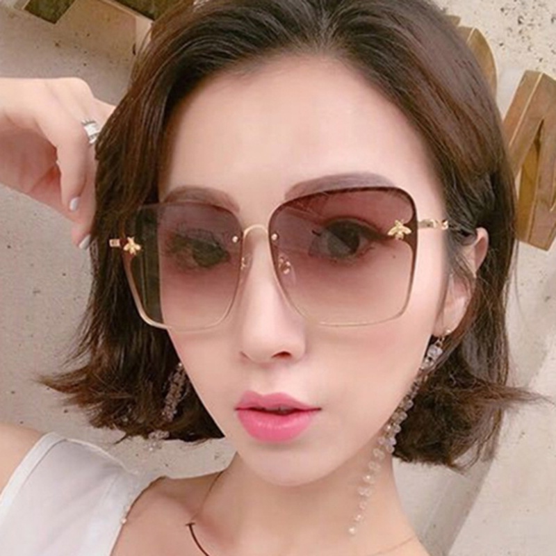 (YUZHU) Mode Barat Oversized Square Frame Polarized Gradient Sunglasses Vintage Fashion Logam Tanpa Bingkai Kacamata Wanita
