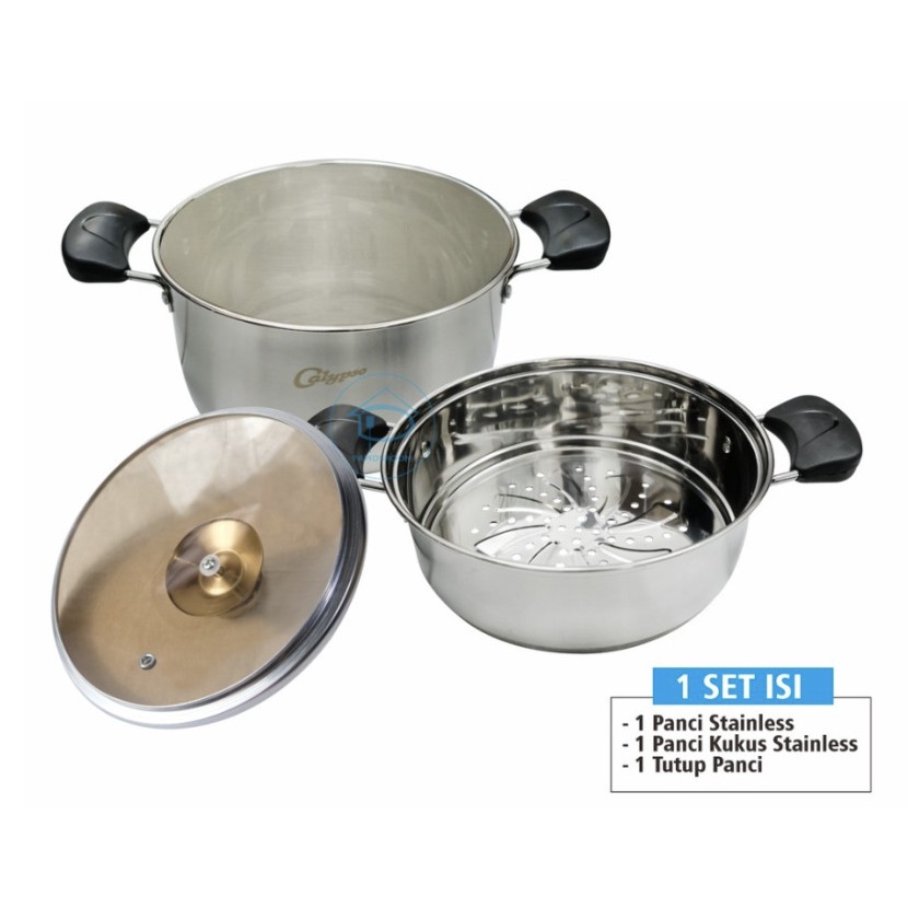 Calypso C473 Panci Serba Guna Steamer Stainless Tutup Kaca 22cm 24cm