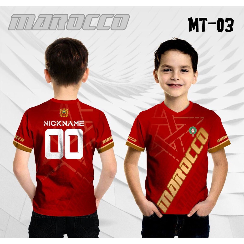 Jersey piala dunia qatar 2022 anak maroko morocco free custom baju bola pendek