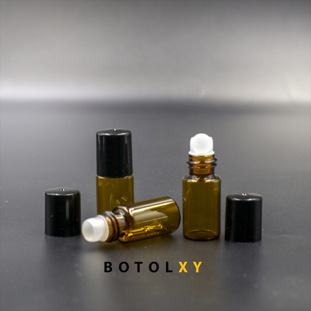 Botol Roll On 3ml Kaca Coklat / Amber Essential Oil Parfum ROLLER KACA