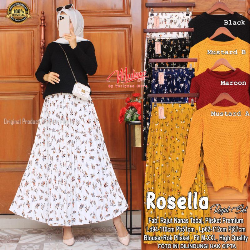 Rosella Set Rok Dewasa Setelan Rok Plisket Vintage Dan Blose Rajut Batwing Wanita Dewasa LD 110 Cm