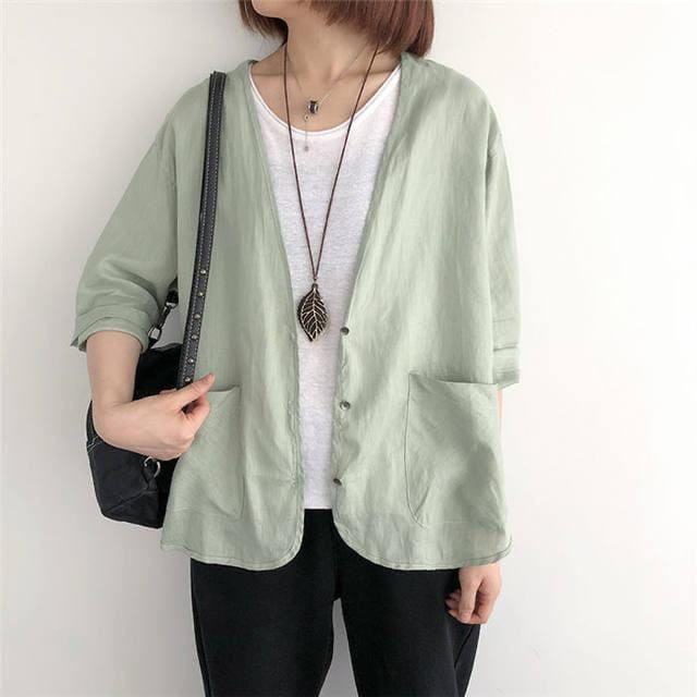 Korean Outer Rompi Casual ELLBINA Woman Top Linen Hq