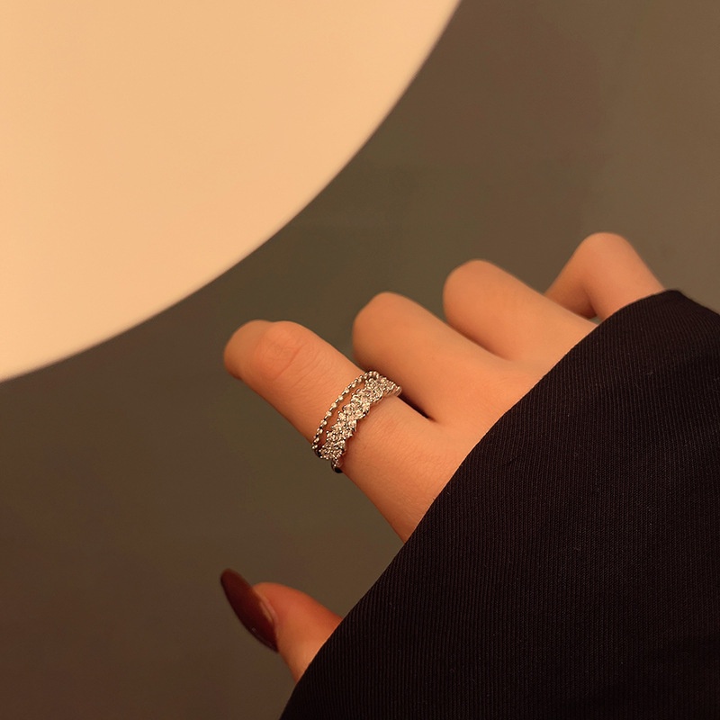 Jepang Korea Temperamen Sederhana High-End Double-Layer Fashion Cincin Terbuka Unik