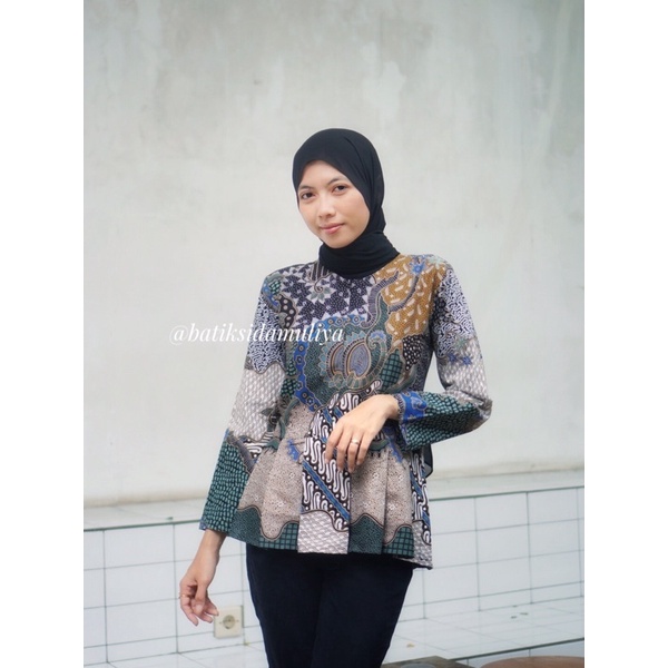 Blouse Batik Peplum Atasan Batik Wanita Blus Kantor Lengan Panjang Premium Eksklusif By Batik Sidamuliya Collection