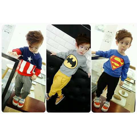 Kaos Superman Anak Cowok Impor Lengan Panjang Biru