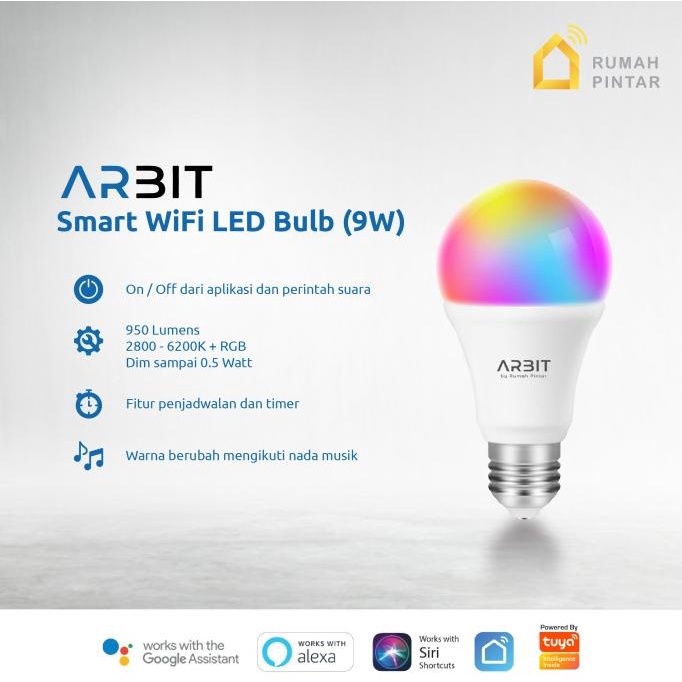 ARBIT - Smart Home Wifi LED Bulb 9W RGB + WW/CW TUYA