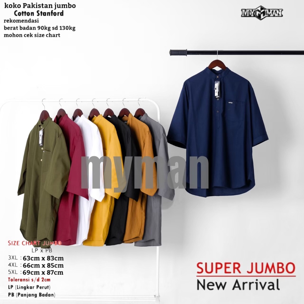MY MAN kemeja koko pria lengan 3/4 koko pakistan jumbo pria koko kurta pakistan baju koko lengan tiga perempat baju koko pria lengan tiga perempat baju kurta pria bigsize Biru Dongker KKBZ108