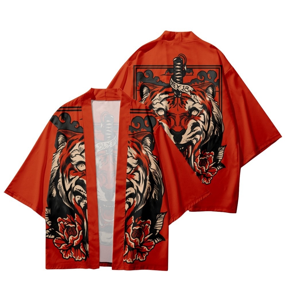 Kimono Fashion Cartoon Tiger Traditional Japanese Cosplay Cardigan Haori Streetwear Pria Wanita