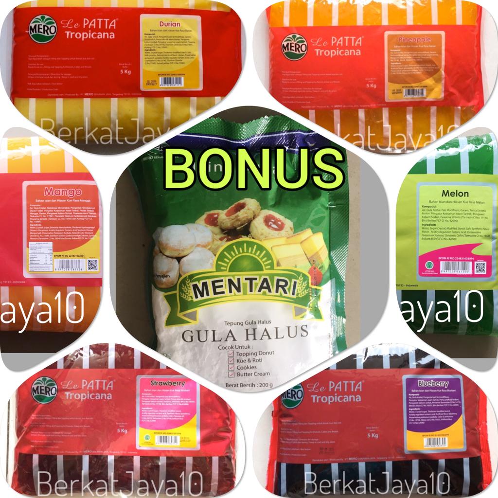 Selai LEPATTA pack 5 Kg (BONUS Gula Halus Mentari 200 gram) Blueberry Strawberry Pineapple Nanas Durian Mangga Melon Halal