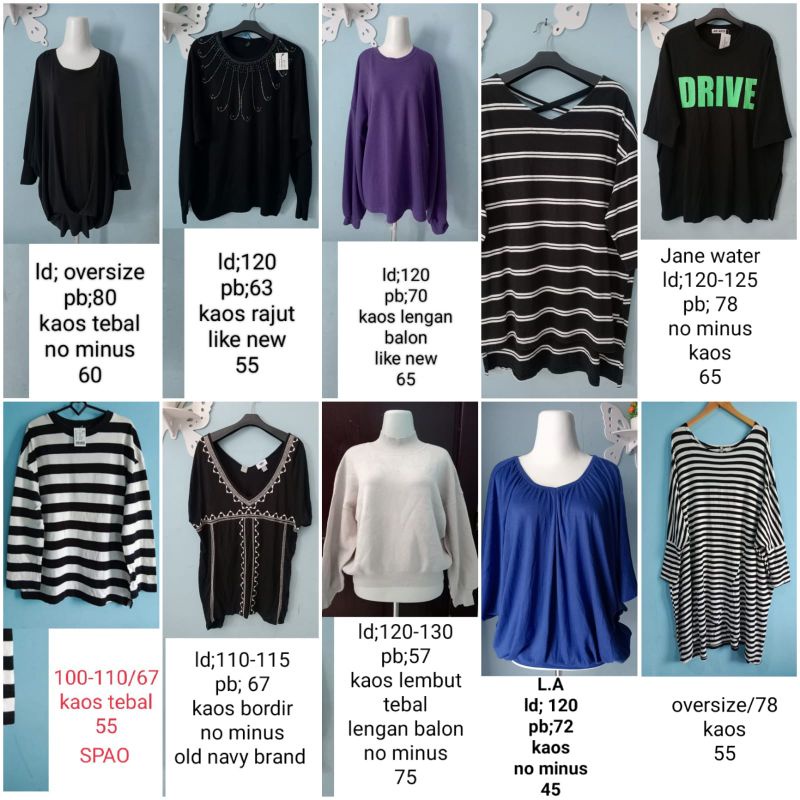 thrift kaos atasan jumbo/oversize wanita