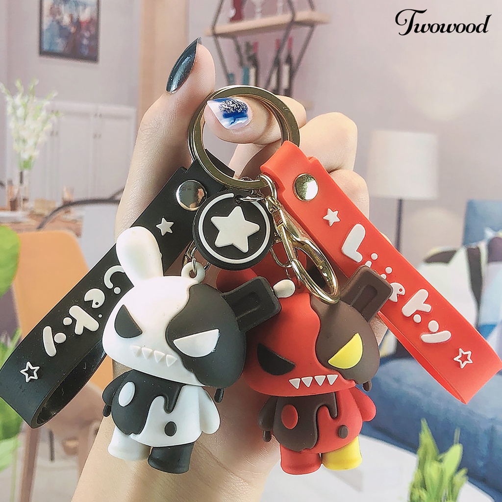 Twowood Bunny Keychain Villain Angry Face Warna Kontras Huruf Kartun Hias Dipoles Telepon Mobil Pasangan Hadiah Kelinci Keychain Untuk Penggunaan Sehari-Hari