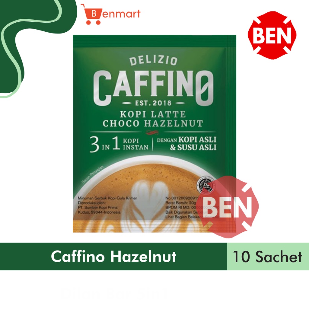 

Delizio Caffino Kopi Latte Choco Hazelnut 1 Renceng 10 Sachet Hijau