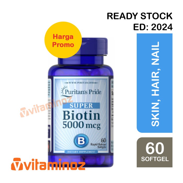 PURITAN'S PRIDE SUPER BIOTIN 5000 MCG 60 SOFTGEL -PERTUMBUHAN RAMBUT