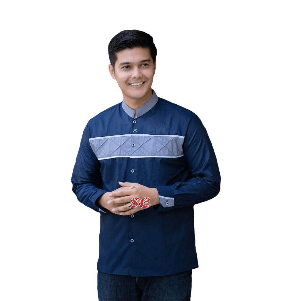 Asakhi Collection Baju Koko Pria Lengan Panjang Motif Rajut