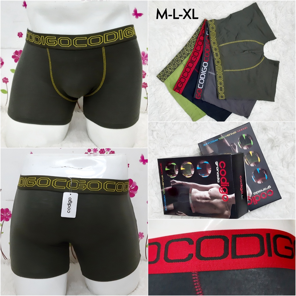 CODIGO - Boxer Pria Dewasa M, L, XL (3 Pcs & 1 Pcs) Celana Dalam Cowok Bahan Katun Halus Adem Lembut