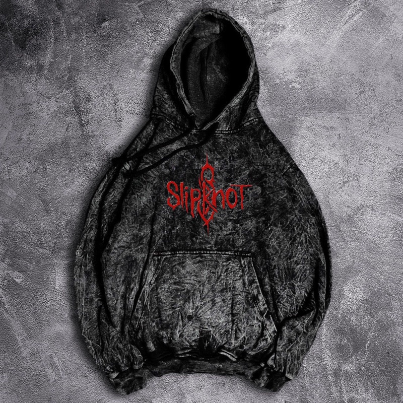 HOODIE SANDWASH PRIA MOTIF SLIPKNOT BARU HOODIE WASHED PRIA MOTIF DEPAN BELAKANG TERBARU