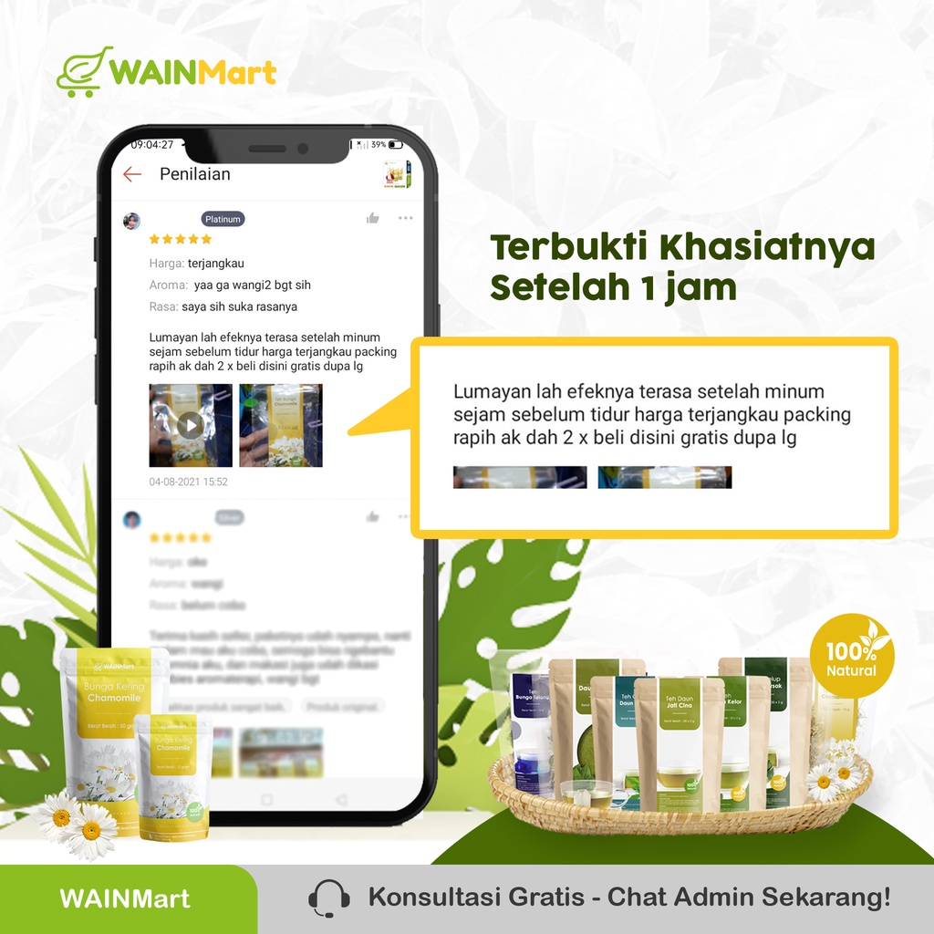 Teh Bunga Chamomile Teh Relaksasi Anti Insomnia, Gangguan Pencernaan dan kaya Antioksidan 50g