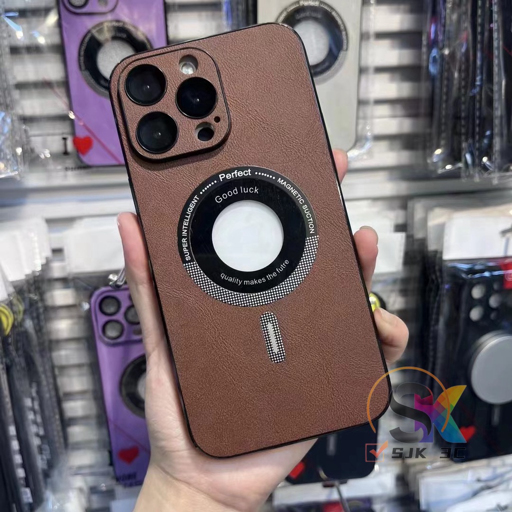 Casing magnet Kulit Mewah Untuk iPhone12 13 14 Pro Max Dengan film Pelindung Lensa13 Pro Max Canggih matte anti-Sidik Jari hard shell Perlindungan anti Jatuh