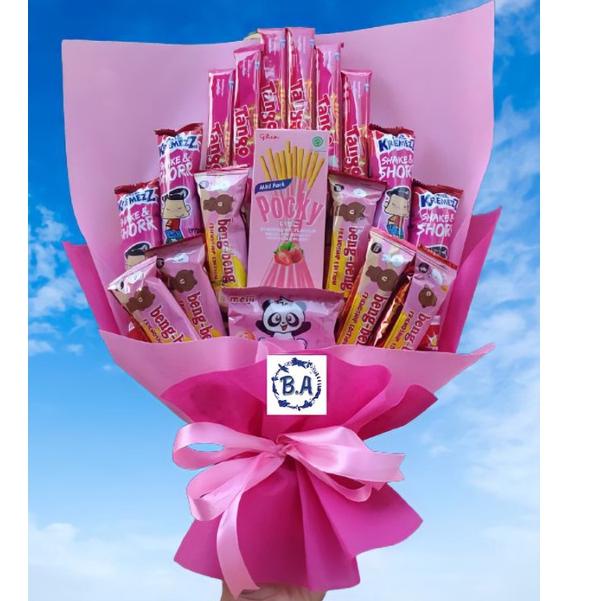 

Terlaku.../ (S) BUKET PINK CANTIK POCKY/Anniversary/bingkisan Snack Ulang Tahun/Ultah/Wisuda