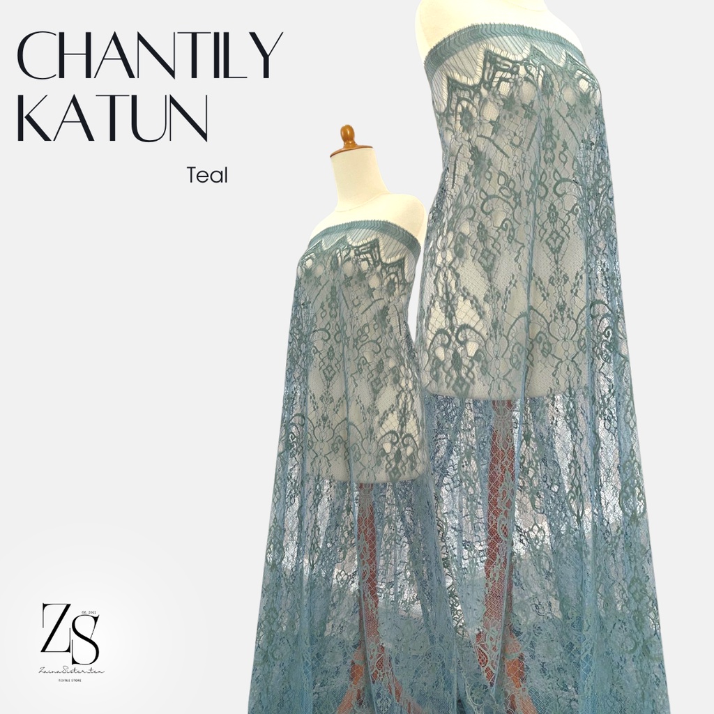 Kain Kebaya Brokat Brukat Panel Chantily Katun Semi France Prancis Warna Hijau Teal Green